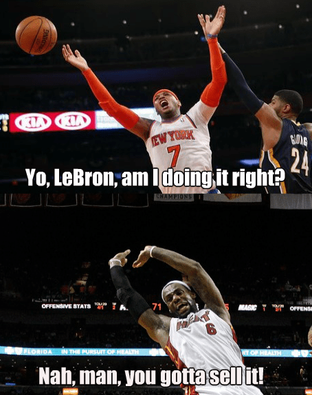 LeBron gives Carmelo Anthony some tutoring