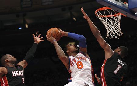 Knicks' Smith shoots during their win over the Heat in Game 4 of their NBA Eastern Conference basketball playoff series in New York